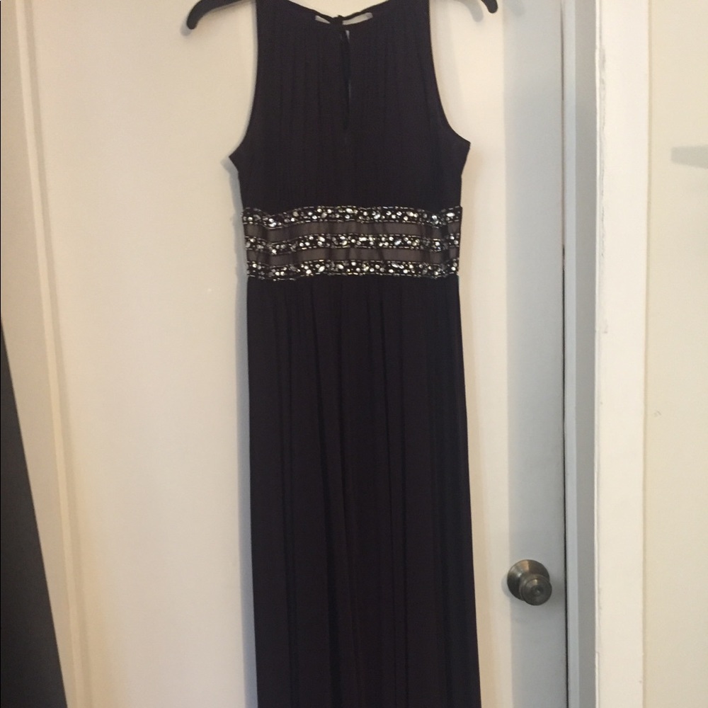 Dark indigo floor length gown with gel detail